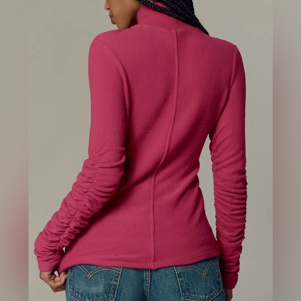 NWT Size XL - Anthropologie Ruched-Sleeve Turtleneck Top Color: RASPBERRY - Picture 7 of 16